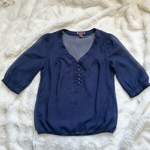 Y2K twee-girl dmbm sheer navy chiffon button blouse